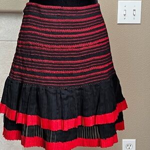 NEW: Free People/FREE PEOPLE ONE Smocked High Waist Black and Red Ruffle Skirt